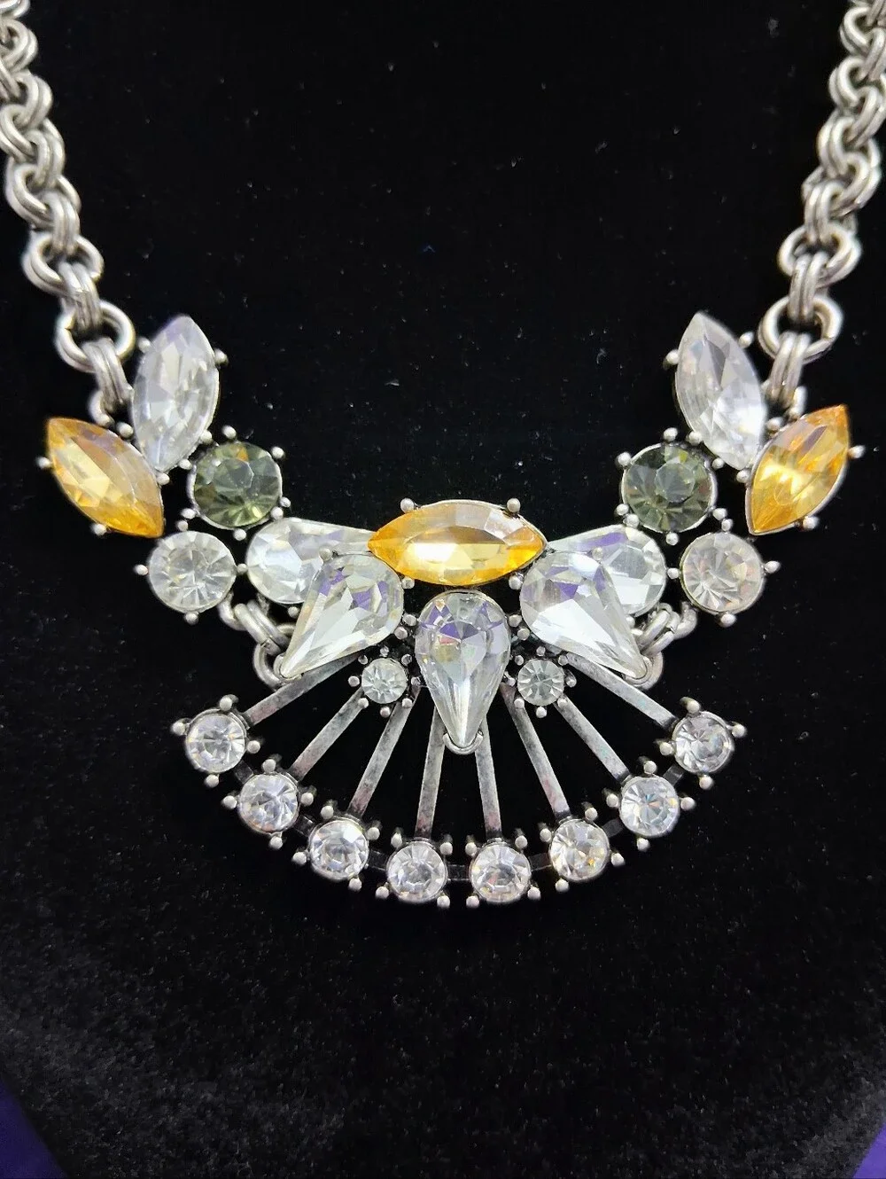 Vintage Banana Republic Lemon Lime Statement Necklace Acrylic Crystal Silvertone